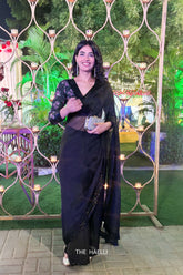 Laila Black Organza Hand-embroidered saree